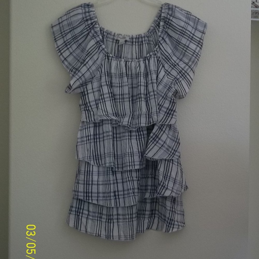 dressbarn Layered Short Sleeve Blue/White Plaid w/Silver Metallic Thread size 1X